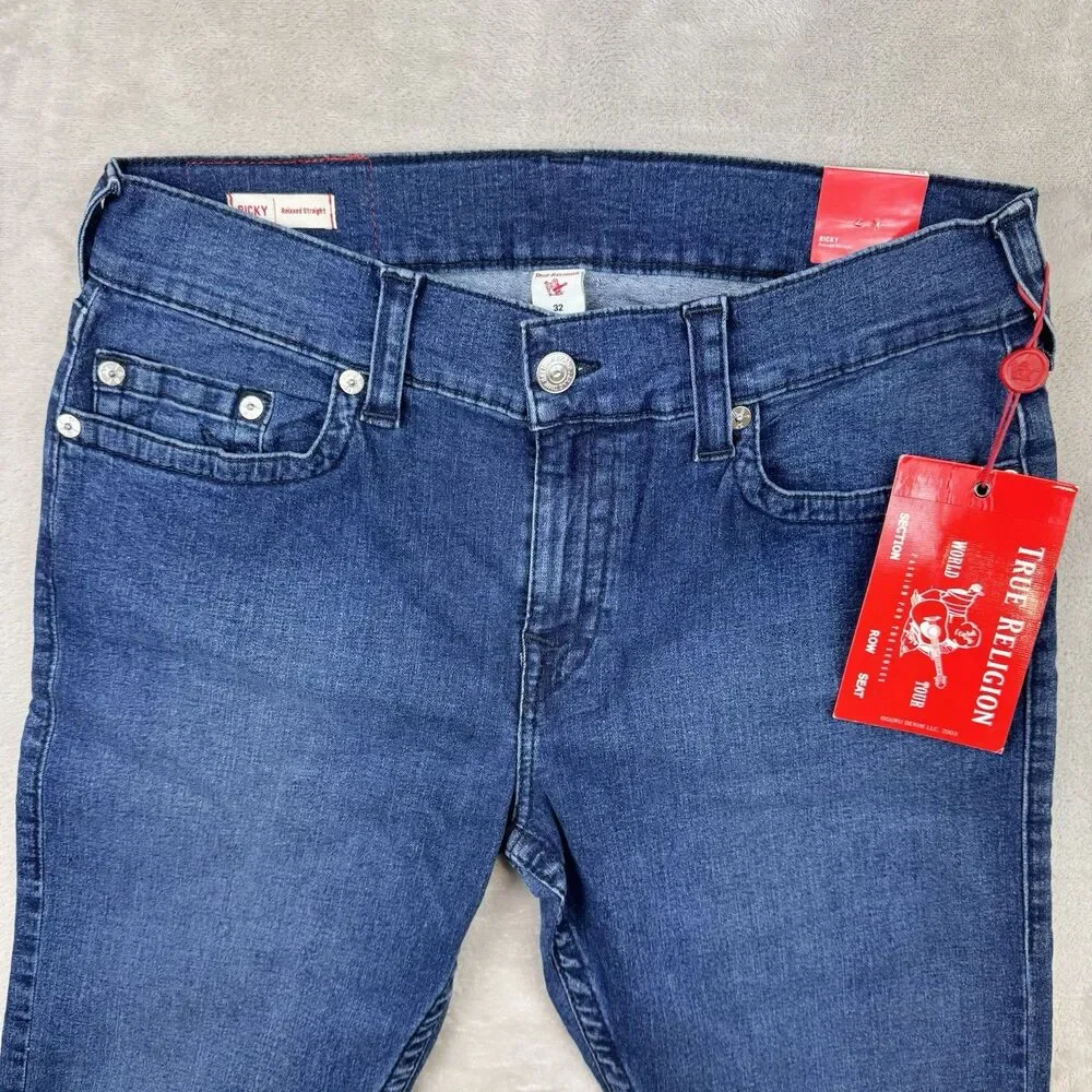 True Religion Ricky Jeans Men's 32 NWT Relaxed Straight Grgd Offset Blue Denim